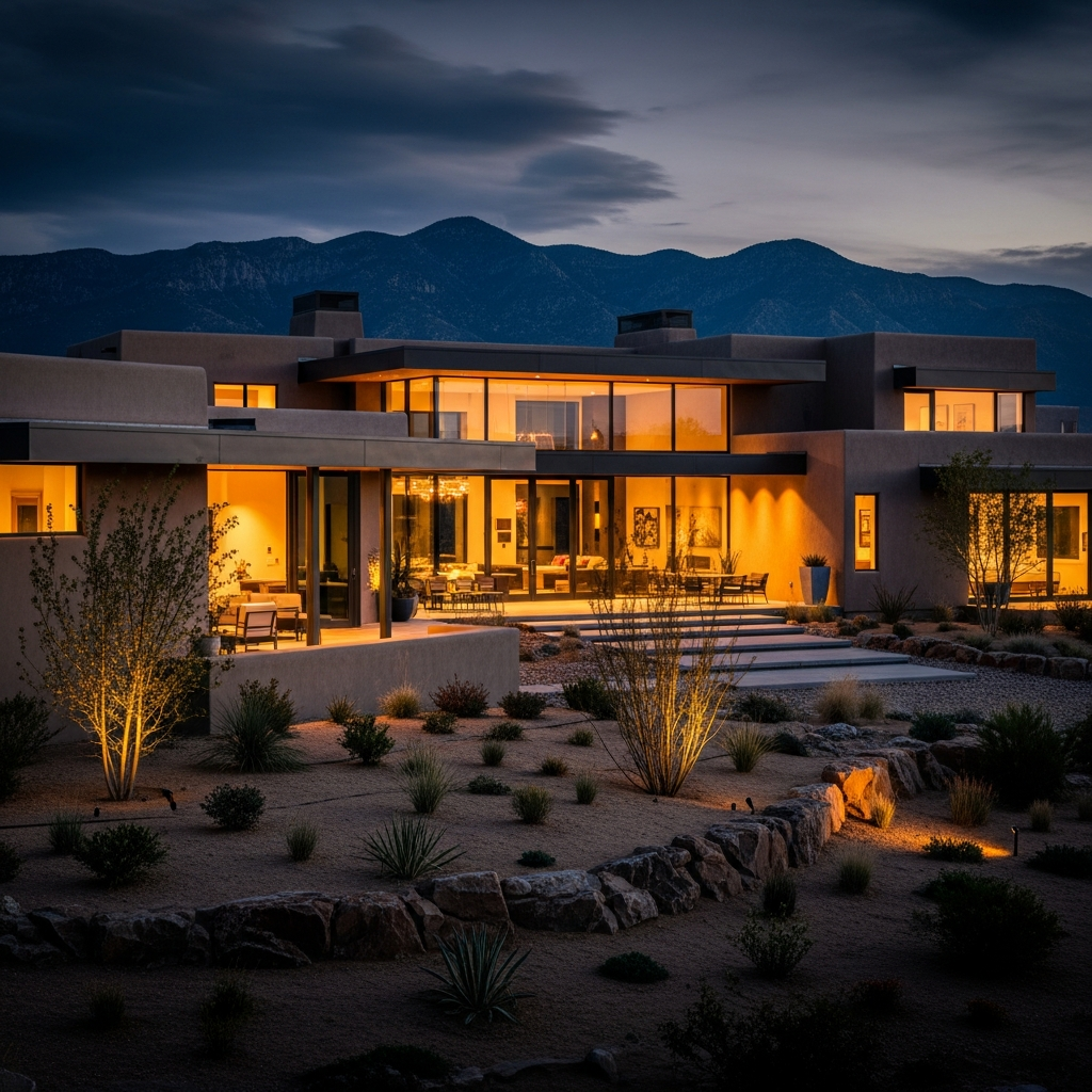 Luxury home in Albuquerque at twilight